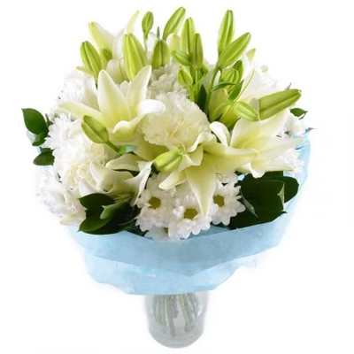 Bouquet with lilies White dove